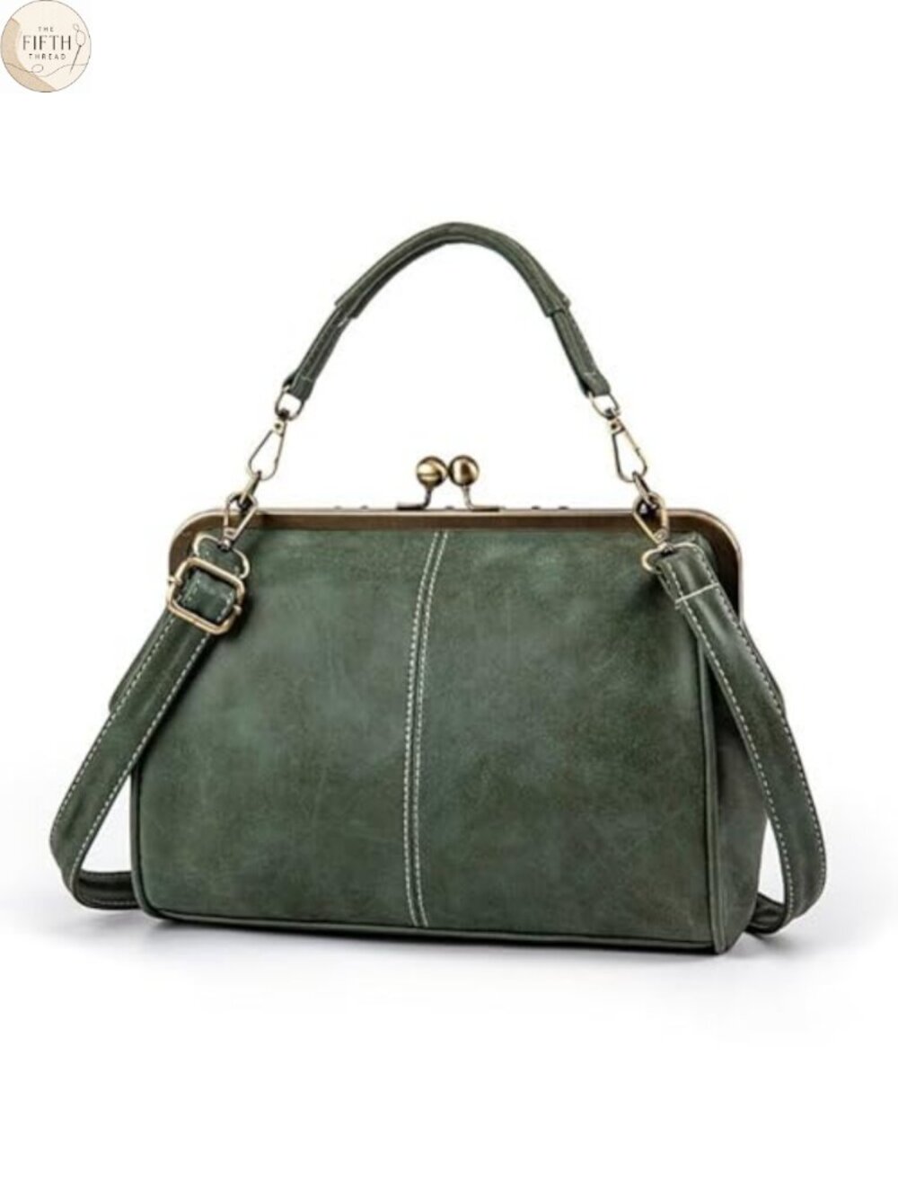Vegan Leather Satchel Kiss Lock Top Handle Crossbody Shoulder Bag